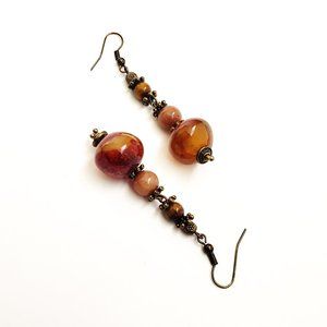 Tigers eye, Quartz, Carnelian Beaded Drop Earrings